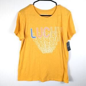 Lucky Brand Women’s Medium Yellow Graphic T-Shirt NWT Short Sleeve Cotton Tee
